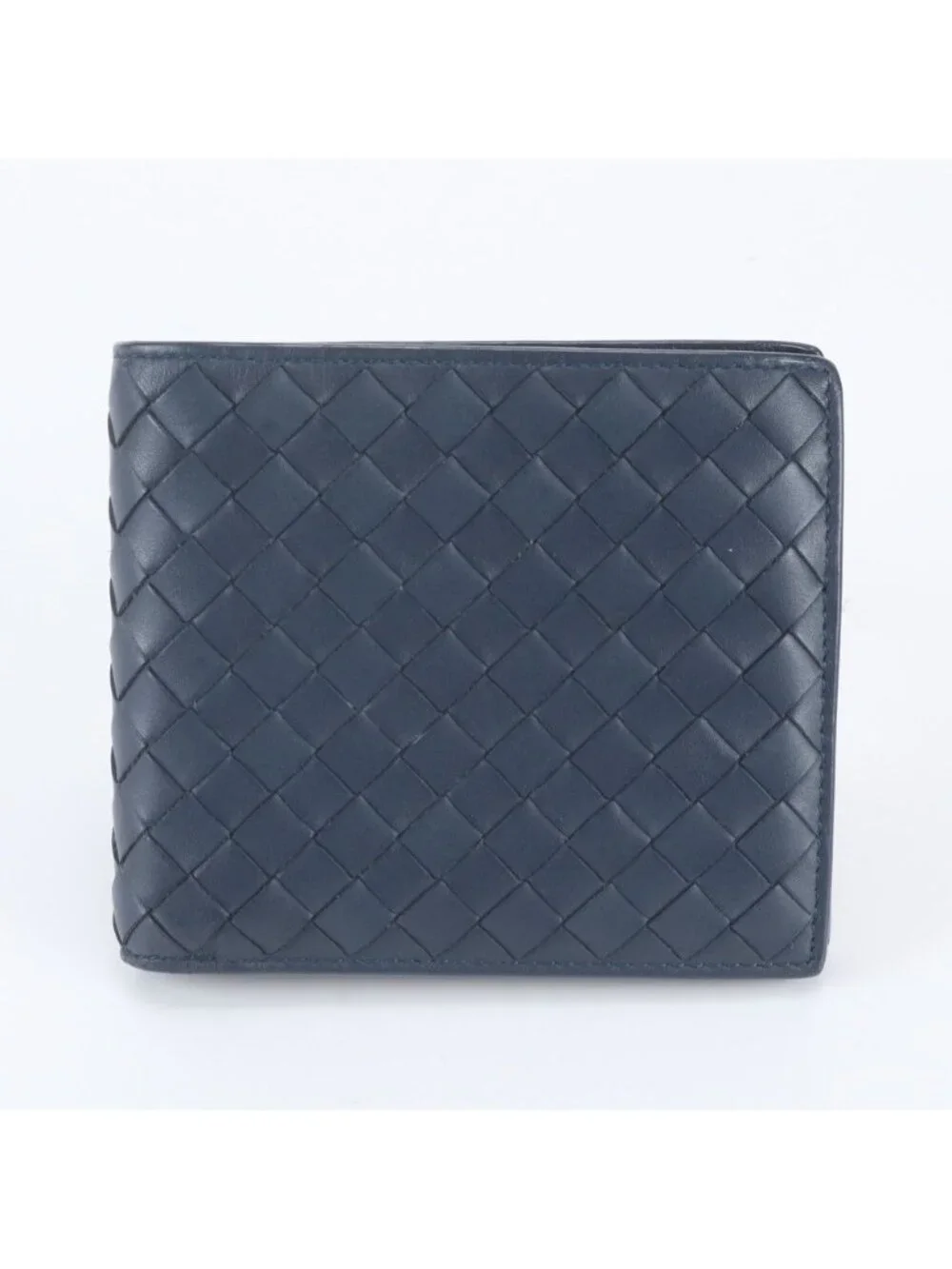 Bottega Veneta Intrecciato Braided Leather Bifold Wallet Navy